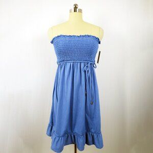NWT Juicy Couture Blue Smocked Strapless Cover Up Tube Dress Ruffle Hem M